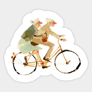 Old Couple Bicycling Sticker